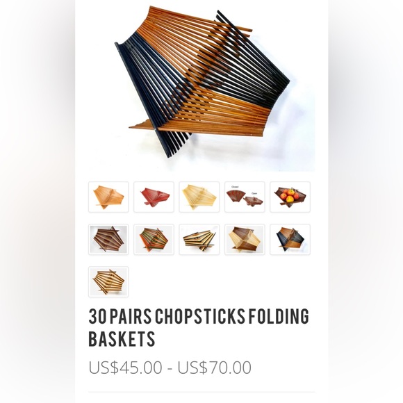 NEW! CHOPSTICK ART modern folding basket made with recycled chopsticks - Picture 2 of 7